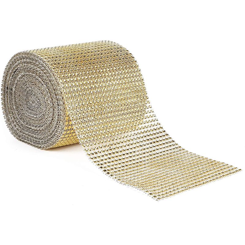 Gold Mesh Rhinestone Wrap Ribbon for Wreaths (10 Yards x 4.75 Inches)