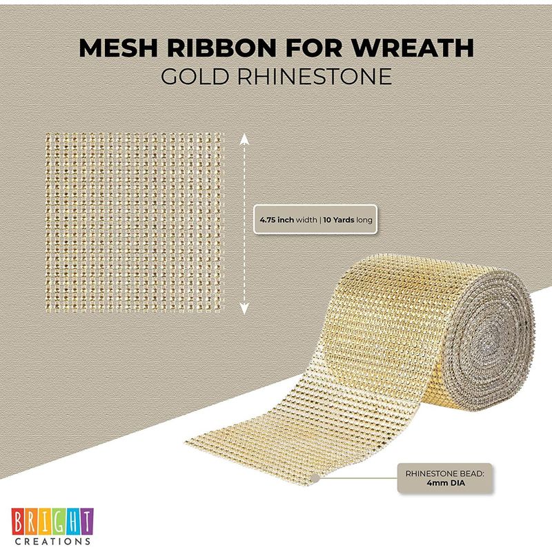 Gold Mesh Rhinestone Wrap Ribbon for Wreaths (10 Yards x 4.75 Inches) –  BrightCreationsOfficial