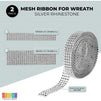 Silver Mesh Rhinestone Ribbon Wrap for Wreaths (10 Yards, 2 Pack)