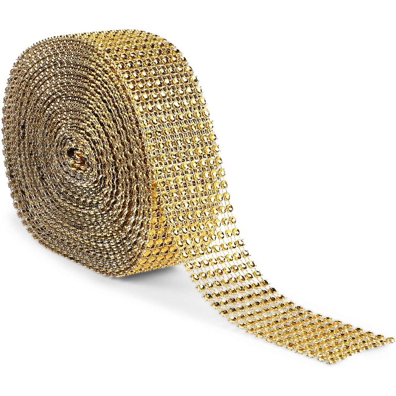 Gold Rhinestone Ribbon Mesh Wrap for Wreaths (10 Yards, 2 Pack) –  BrightCreationsOfficial