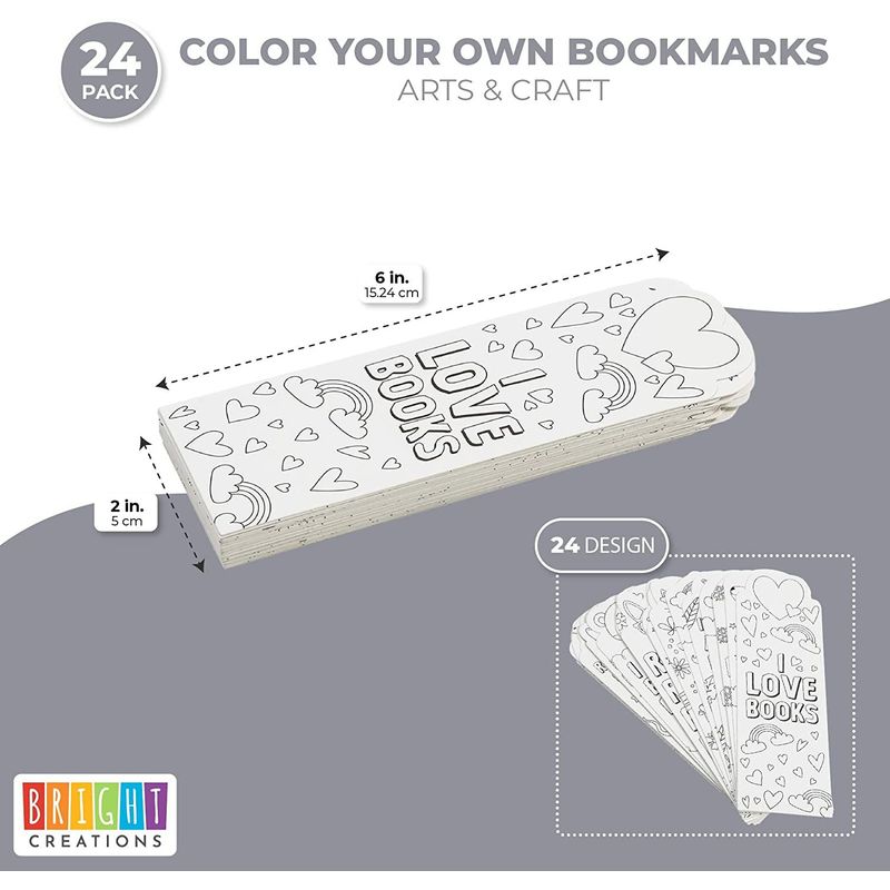 Color Your Own Bookmarks for DIY Crafts, Classroom (2 x 6 in, 24 Pack)