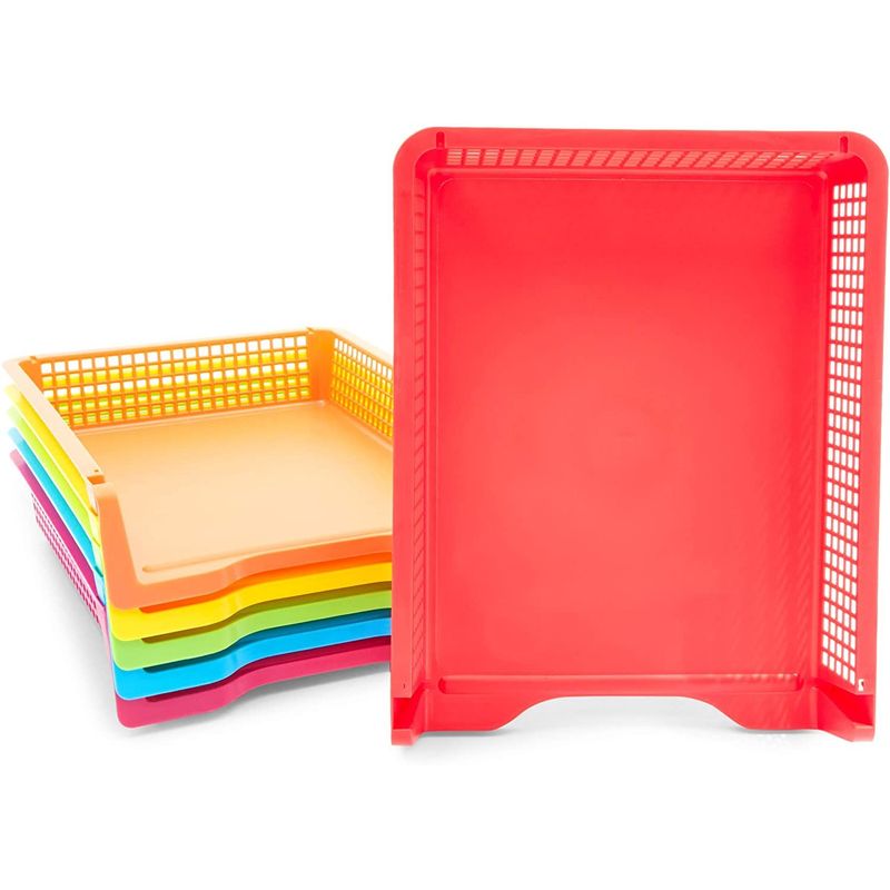 Bright Creations Set of 6 Rainbow Turn in Trays for Teachers, Plastic Classroom Paper Organizers, Colorful Storage Baskets for Office, 10 x 3 x 13 in