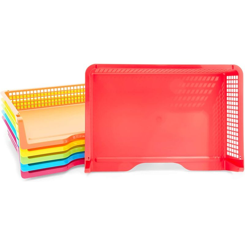 Bright Creations Set of 6 Rainbow Classroom Turn in Trays for Teachers, Plastic Storage Baskets for Office Use (9 x 13 x 3 in)