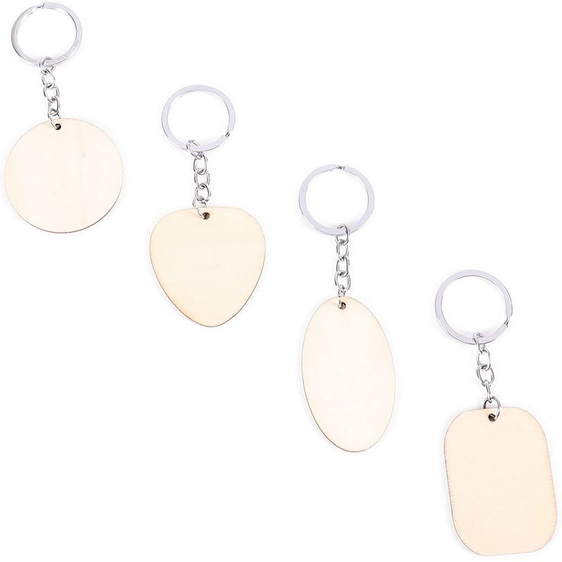 Wood Keychain Blanks, Round, Oval, Heart, and Rectangle for Crafts (12 Pack)