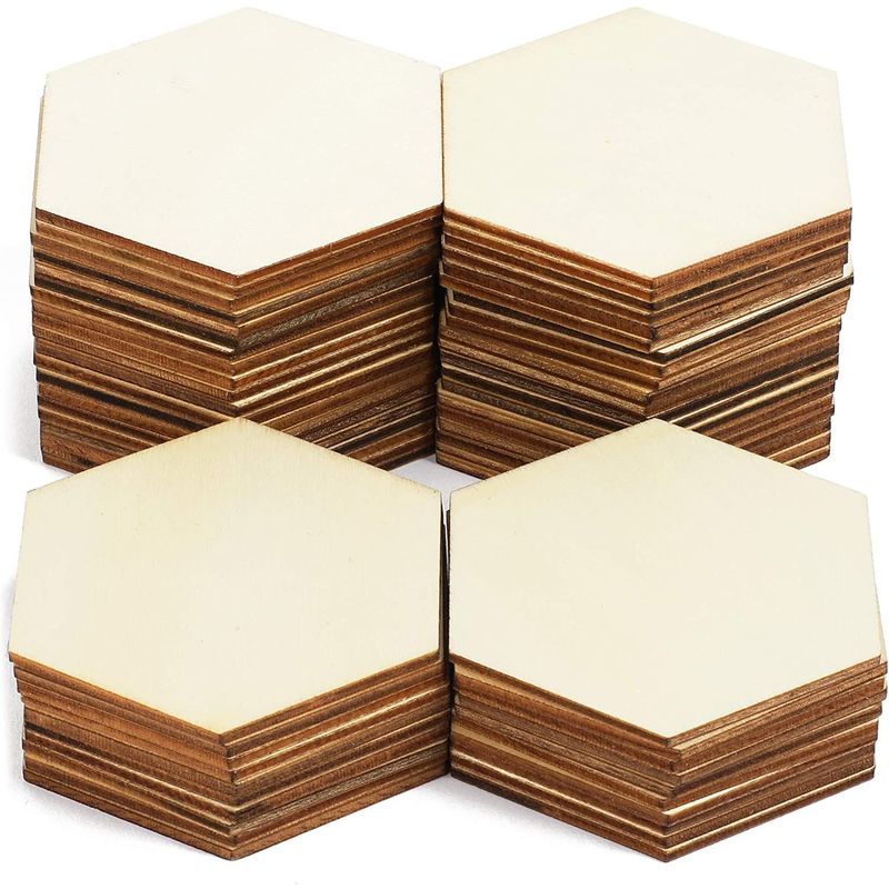 Small Unfinished Wood Hexagon Cutouts for DIY Crafts (3 Inches, 60 Pieces)