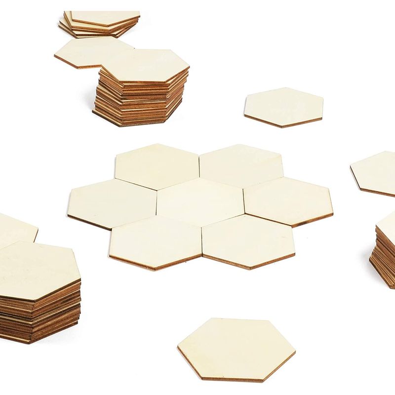 60 Pack Unfinished Wood Hexagon Pieces for DIY Crafts, Wood Slice Cutouts (3 Inches)