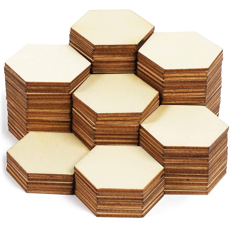 100 Pack Unfinished Wood Hexagon Pieces for DIY Crafts, 2.5mm Wood Slice Cutouts (2x2 Inches)