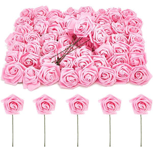 Bright Creations Rose Flower Heads with Stems, Pink Roses Artificial Flowers (3 in, 60 Pack)