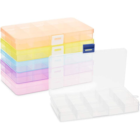 Bright Creations 6 Pack Plastic Jewelry Organizer Box with Labels and Dividers for Custom Organization (7 x 4 x 1 in)