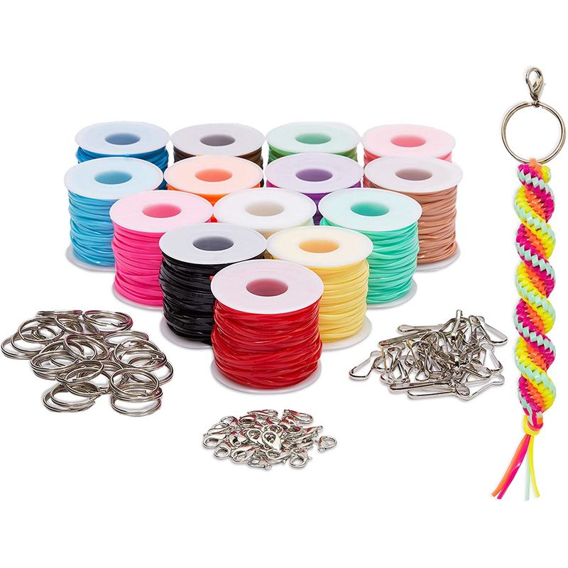 Lanyard Kit, Plastic String for Bracelets, Necklaces with Keychains (30  Yards, 104 Pieces)
