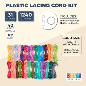 100 Lanyard Kit, Plastic String for Bracelets, Necklaces with Keychains (40  Yd)