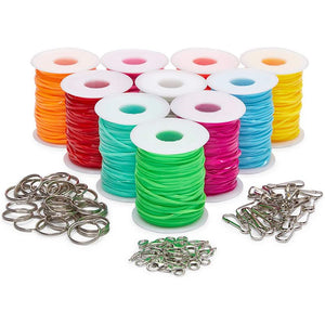 Lanyard Kit, Plastic String for Bracelets, Necklaces with Keychains (400 Yards, 100 Pieces)