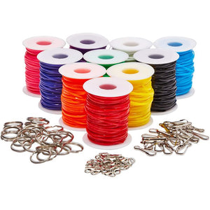 Lanyard Kit, Plastic String for Bracelets, Necklaces, with Keychains (40 Yards, 100 Pieces)