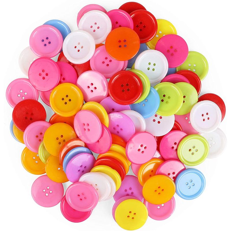 Flatback Craft Buttons with 4 Holes for Sewing (10 Colors, 30mm, 200 Pieces)
