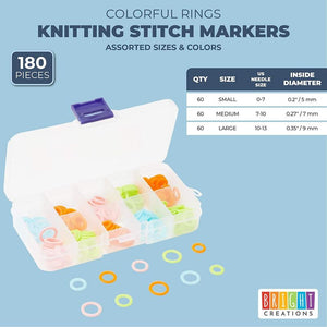 Knitting Stitch Markers Rings with Storage Box (180 Pieces)