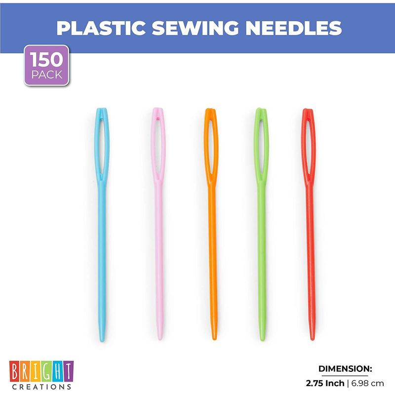 Plastic Sewing Needles for DIY Crafts, Crochet, Knitting in 5 Colors (150 Pack)