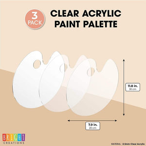 Clear Acrylic Paint Palette, Arts and Crafts Supplies (11.8 x 7.9 in, 3 Pack)