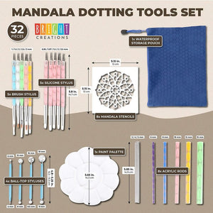 Mandala Dotting Tools and Stencils, DIY Rock Painting Craft Kit (32 Pieces)