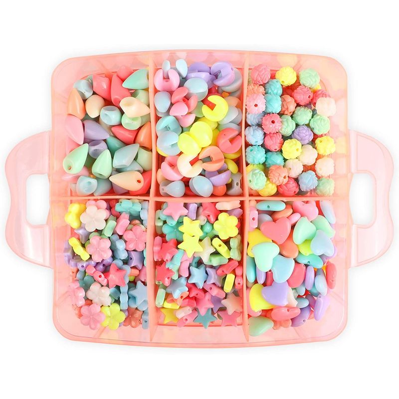 Bead Organizer and Storage Case with Assorted Beads for Jewelry Making (Clear Pink)