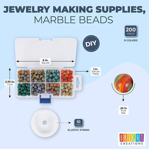 Glass Marble Beads for DIY Jewelry Making (0.25 in, 200 Pieces)