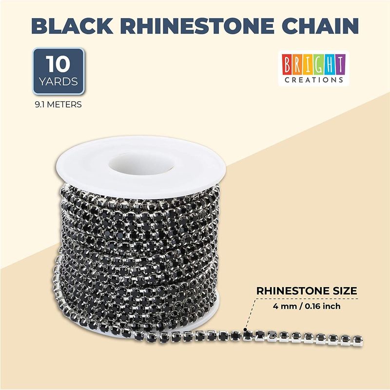 Black Mesh Ribbon Chains for Wreaths, 4 mm Rhinestone Wraps (10 Yards)