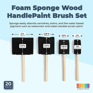 Wood Handle Foam Sponge Brush Set for Staining (20 Pack)