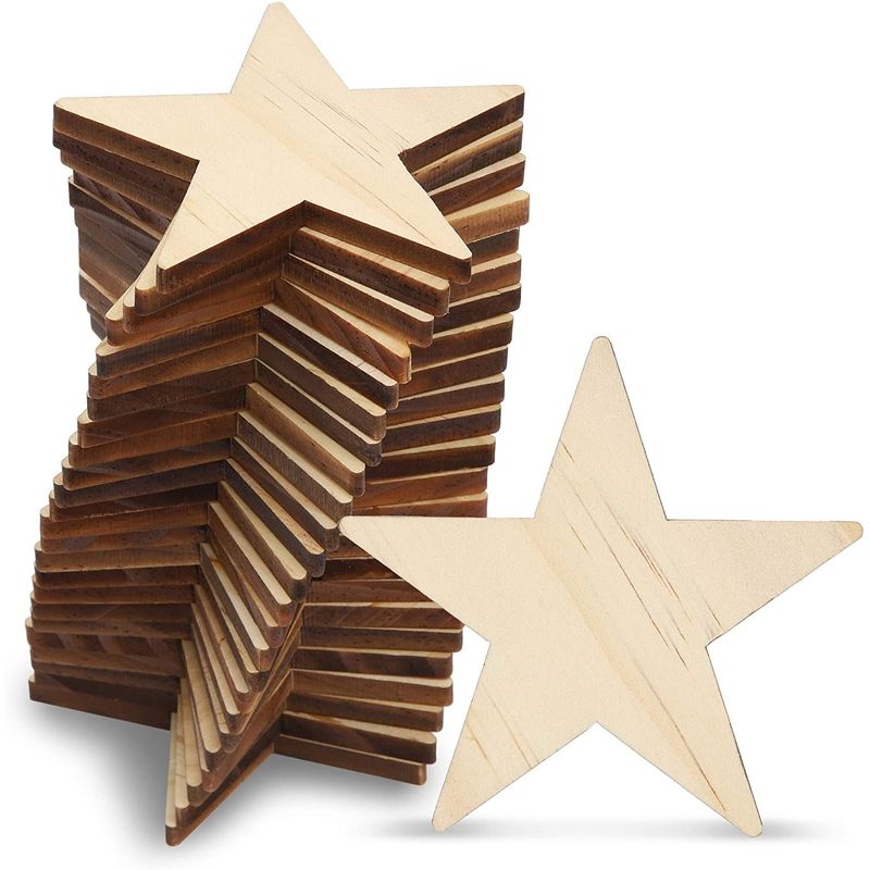 Unfinished Wood Cutouts for DIY Crafts, Star Cutout (3 in, 24 Pack)