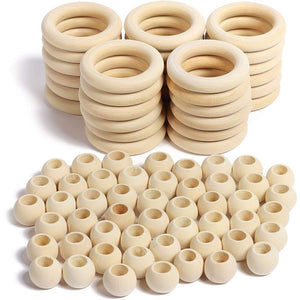 Wooden Beads and Rings Set for DIY Crafts and Macrame (80 Pieces)