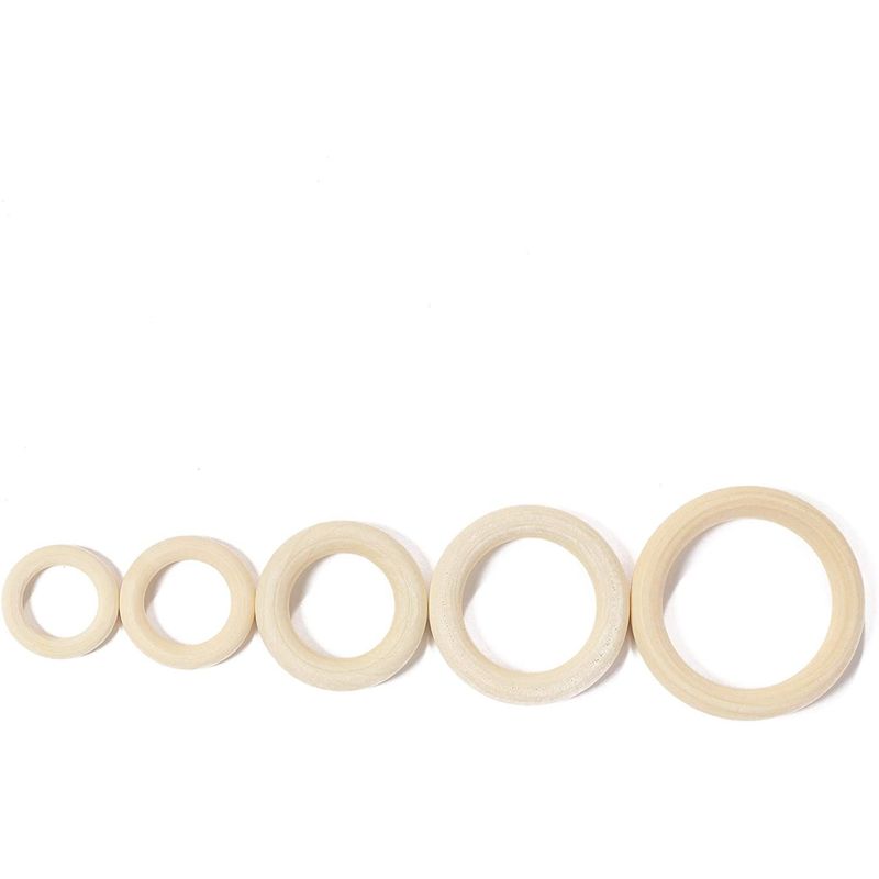 Wooden Rings for Macrame and DIY Crafts (5 Sizes, 50 Pack)
