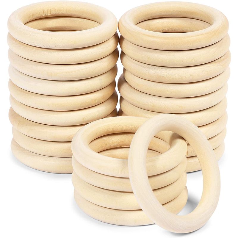 Wooden Rings for Crafts, Macrame, and Crochet (2.7 in, 24 Pack)