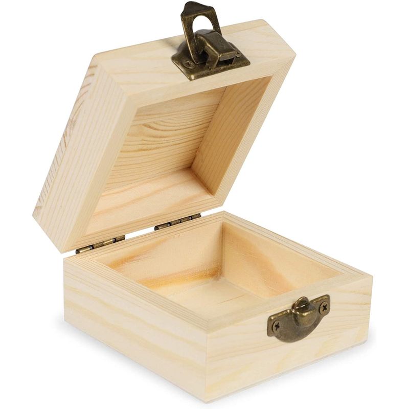 Unfinished Wood Box with Lid, Treasure Chest (2.7 x 2.7 x 1.6 in