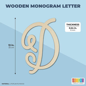 Wooden Monogram Alphabet Letters, Decorative Letter D (13 Inches)