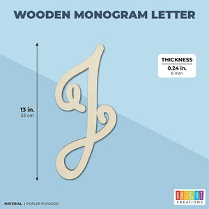 Wooden Monogram Alphabet Letters, Decorative Letter J (13 Inches)