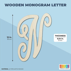 Wooden Monogram Alphabet Letters, Decorative Letter N (13 Inches)