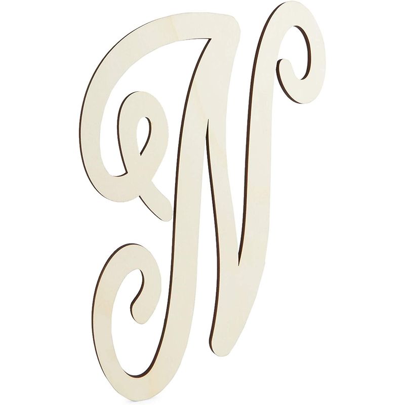 Cursive Wooden Letters N for Wall Decor 14 inch Large Wooden Letters Unfinished Monogram Wood Letter Crafts Alphabet Sign Cutouts for DIY Painting