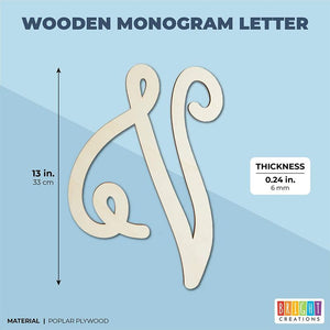 Wooden Monogram Alphabet Letters, Decorative Letter V (13 Inches)
