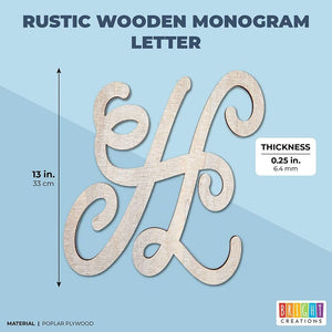 Wooden Monogram Alphabet Letters, Letter H for Crafts, Rustic Wall Decor (13 in)
