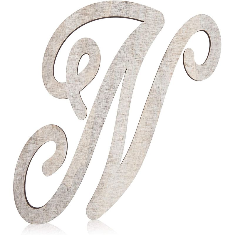 13-inch Unfinished Wooden Monogram Letter N, Rustic-Style Home Decor, Paintable Wood Alphabet Letters for Custom Signs, Party Decorations, Crafting