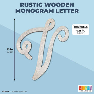 Wooden Monogram Alphabet Letters, Letter V for Crafts, Rustic Home Decor (13 in)