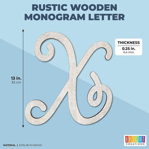 Unfinished Wooden Letter X for Crafts, Cursive Wood Letters (13 In)