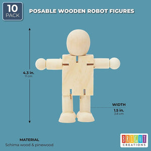 Unfinished Wooden Robot Figure for Crafts (4.5 x 4.3 x 1.5 in, 10 Pack)
