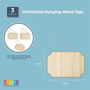 Unfinished Hanging Wood Signs for Crafts (9 x 6 x 0.25 in, 3 Shapes, 6 Pack)