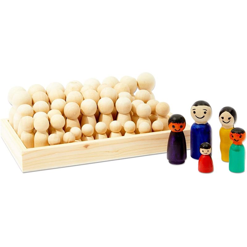 Wood Peg Dolls, Unfinished Doll Kit for Decorating (2 in, 50 Pack)