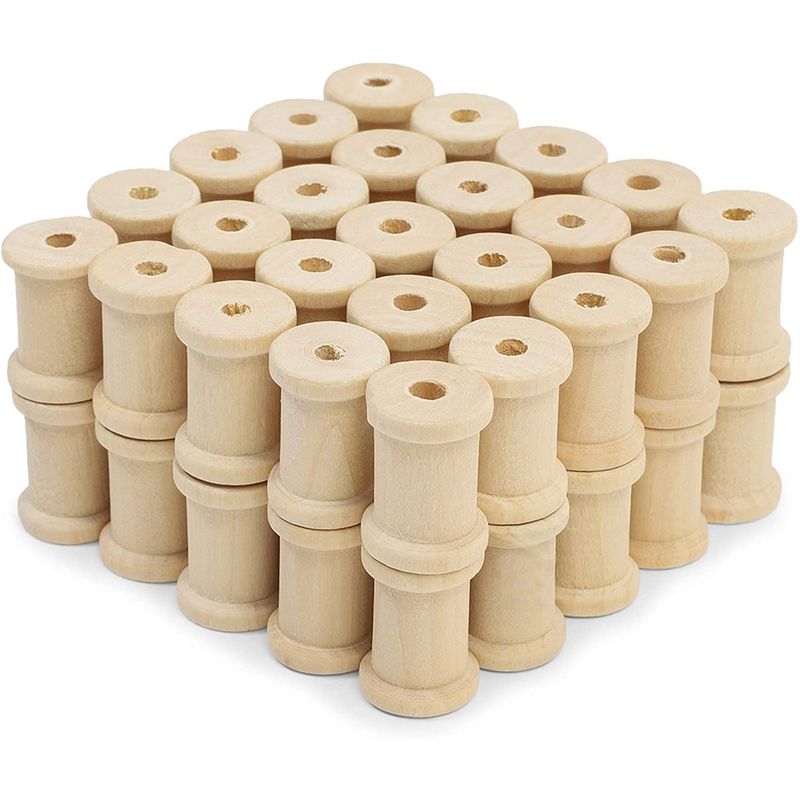 50 Pack Empty Wooden Thread Spools for Arts and Crafts, 0.75 x 1 in, 0.6 cm Opening, Beige