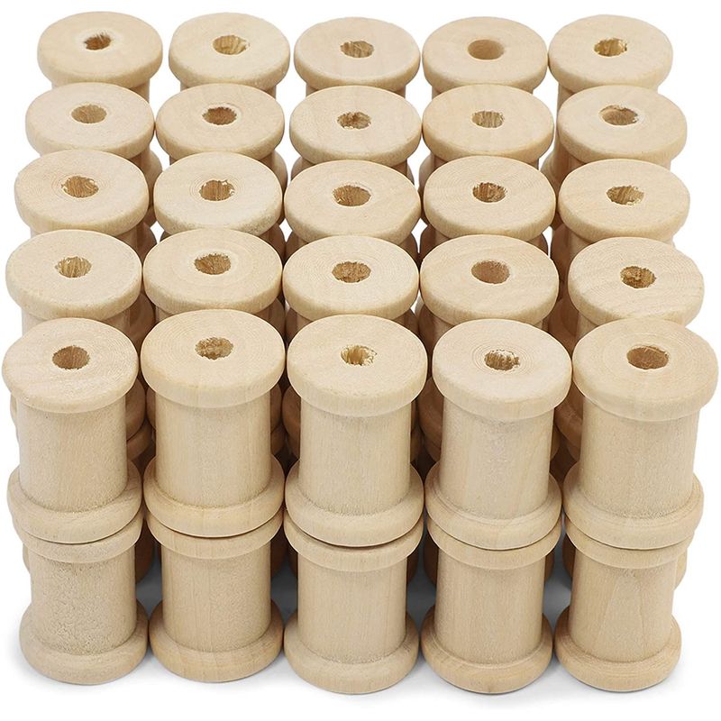 Large Unfinished Wooden Spools For Crafts (1.5 X 2 Inches, 40 Pack)