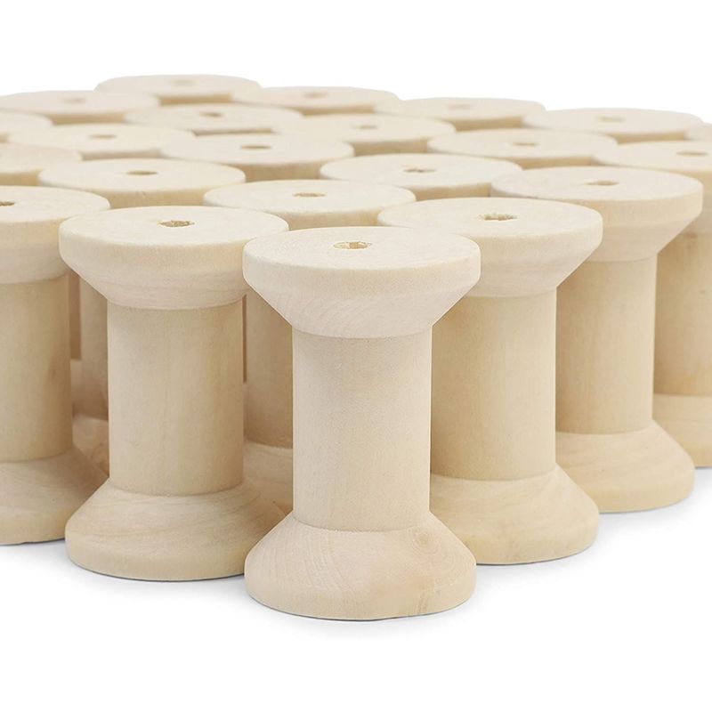 Empty Wooden Thread Spools for Crafts (1.37 x 1.93 in, 25 Pack