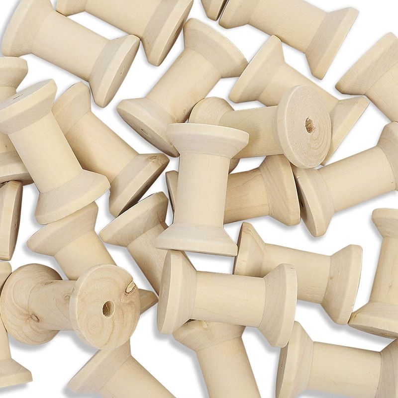 Empty Wooden Thread Spools for Crafts (1.37 x 1.93 in, 25 Pack)