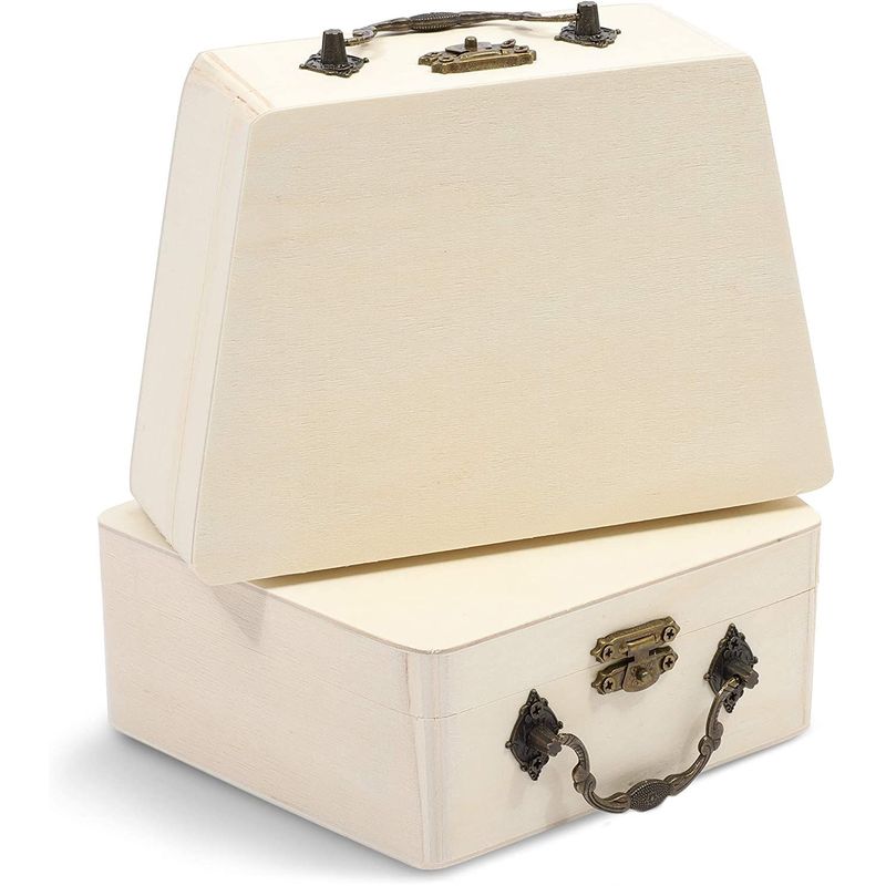 Unfinished Wood Box with Handle and Lid for Crafts (6.5 x 4.5 in, 2 Pack)