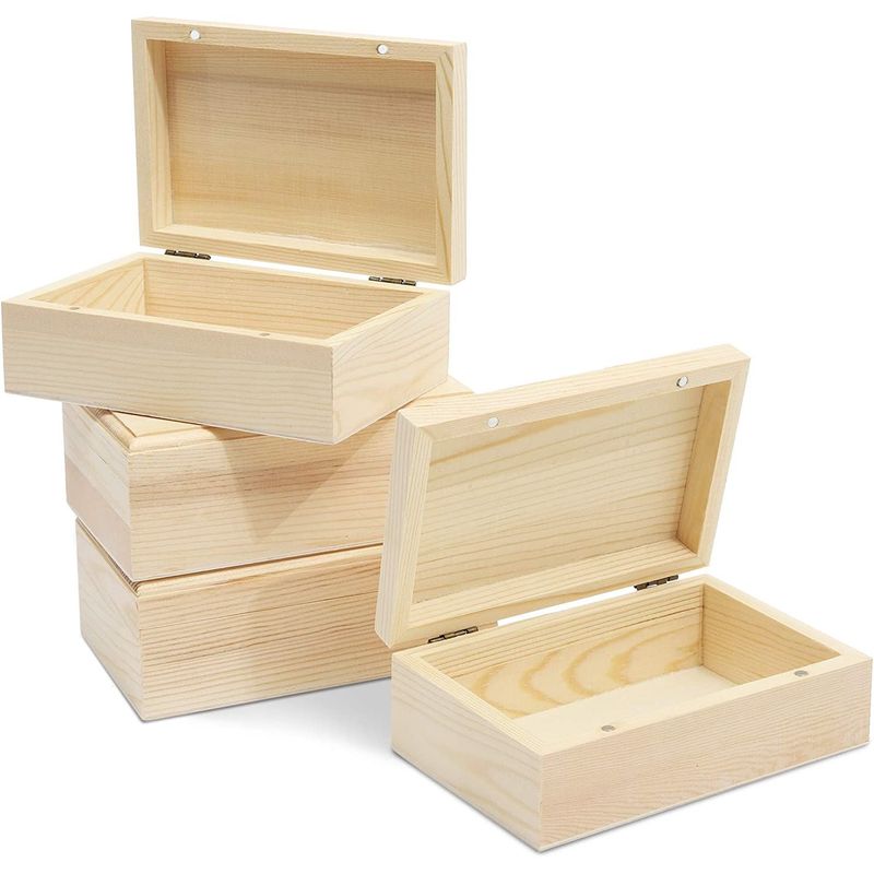 Bright Creations 4 Pack Small Unfinished Wood Boxes for Crafts with Hinged Magnetic Lid (5.5 x 3.5 x 2 in)