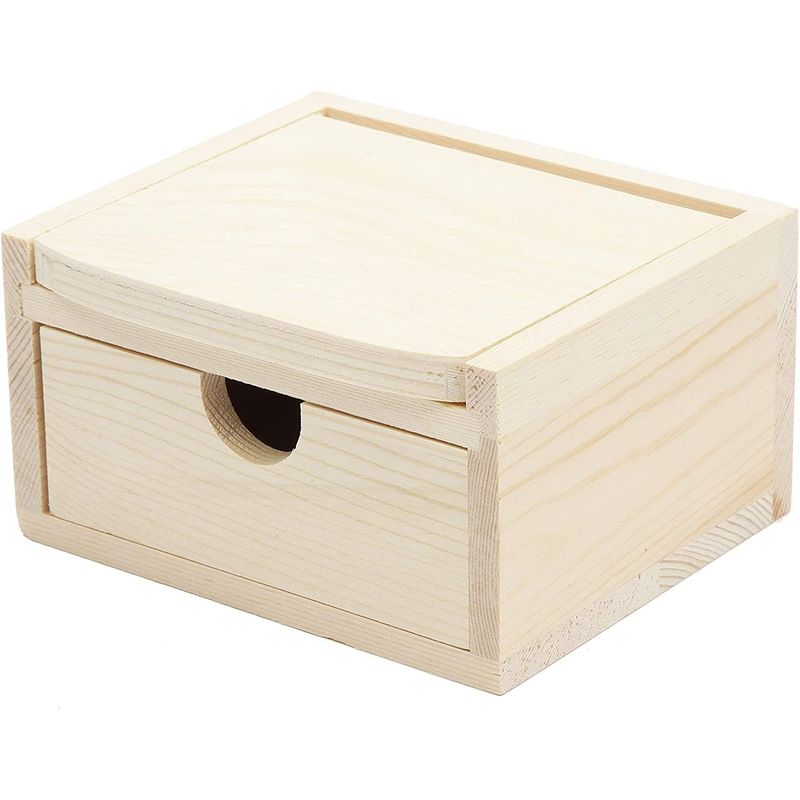 Unfinished Wood Jewelry Box with Mirror (4.6 x 4 x 2.6 In)